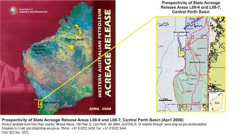 Prospectivity of state acreage release areas, L08-6 and L08-7, central Perth Basin, April 2008