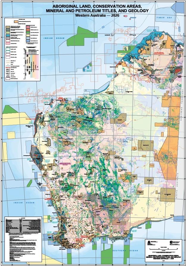 Aboriginal land, conservation areas, mineral & petroleum titles, & Geology Map 2026