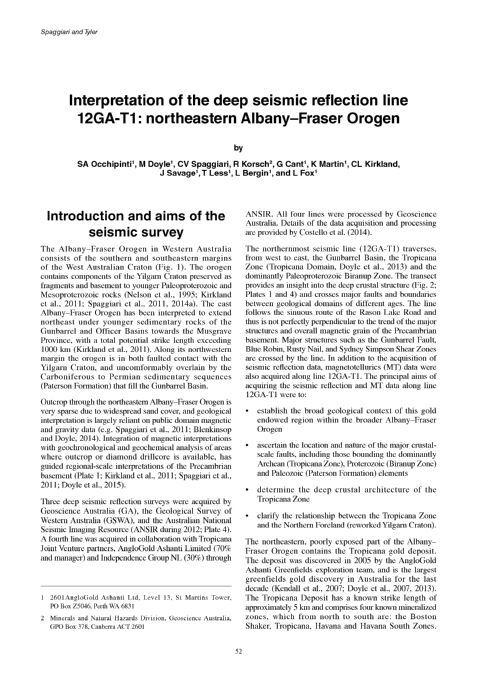 Interpretation of the deep seismic reflection line 12GA-T1: northeast Albany--Fraser Orogen