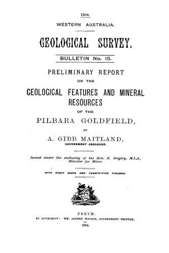 Preliminary report on the geological features and mineral resources of the Pilbara Goldfield