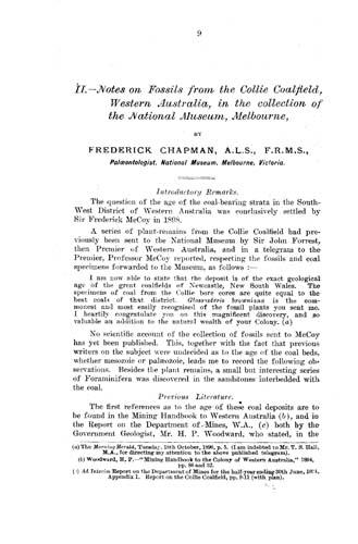 Notes on fossils from the Collie Coalfield in the collection of the National Museum, Melbourne