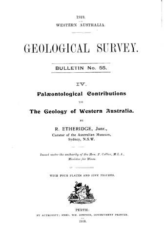 Palaeontological contributions to the geology of Western Australia, IV : the Cretaceous fossils of the Gingin 'Chalk'