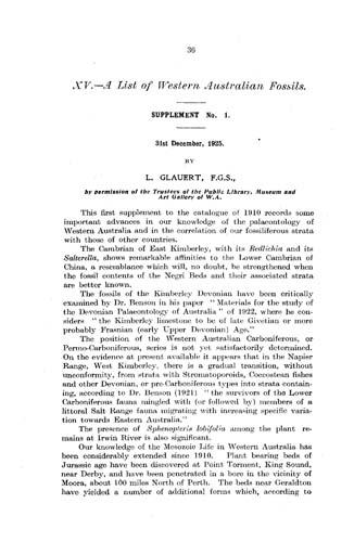A list of Western Australian fossils (systematically arranged). Supplement No. 1, 1925