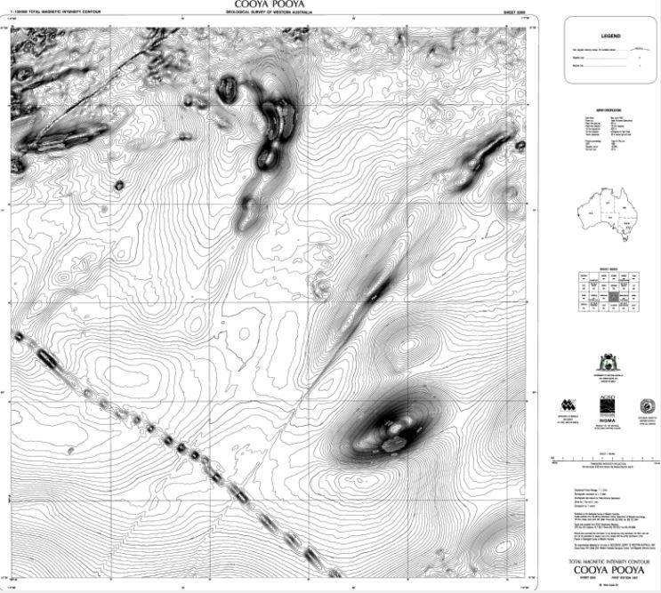 Set of 8 West Pilbara Total Magnetic Intensity Contour maps