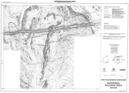 Norseman - Buldania area, WA sheets 3333, 3233, total field magnetic contour map